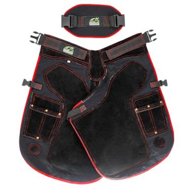 Imagem de Equine Care Avental Farrier Chaps 68.6 cm couro de camurça e lona, cintura ajustável (71-132 cm), suporte de malha de ar, 4 bolsos de faca, 2 ímãs de unha ferramentas ideais para ferradura de cavalo e