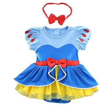 Imagem de HIHCBF Body para bebês meninas Natal Branca de Neve Macacão Princesa Aniversário Vestido Tutu com Faixa 6 – 9 meses