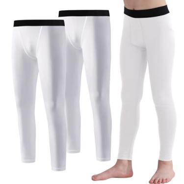 Imagem de Blaward Pacote com 2 calças legging de compressão para meninos e jovens com camada de base atlética sob shorts para corrida e basquete, Legging branca + branca, 8-9 Anos