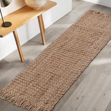 Imagem de Hausattire Tapete de juta tecido à mão 55,88 cm x 182,88 cm - natural, reversível, fazenda, boho, área rústica, tapetes para corredor, cozinha, sala de estar, quarto | Tapetes decorativos de 1,8 m de