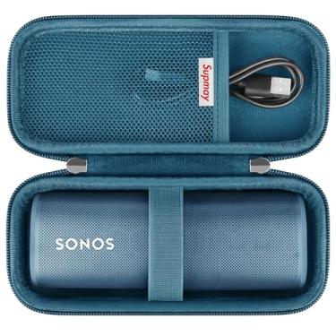 Imagem de Supmay Capa rígida para Sonos Roam 2/Sonos Roam alto-falante Bluetooth portátil, à prova d'água, capa de proteção de alto-falante portátil sem fio com bolso de malha para cabo USB-C, azul