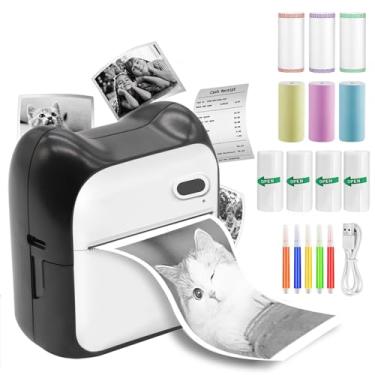 Imagem de PRINHSJI Mini impressora de adesivos, portátil, sem tinta, com 10 rolos de papel térmico para Android ou iOS, impressora de recibos portátil para notas de diário fotográfico