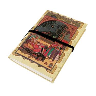 Imagem de Livro de memórias feito à mão, livro de notas, diário, livro de esboços com design mughul histórico na capa de 14,6 cm x 9,5 cm da Handicrafts Paraise