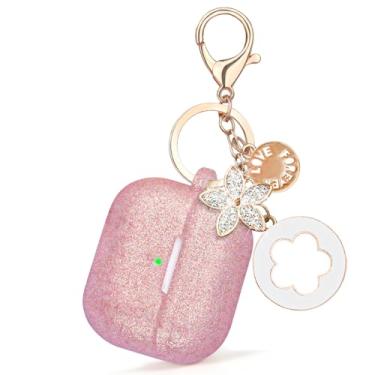 Imagem de Capa para Apple Airpods 4 - VISOOM Airpods 4 capas 2024 capa feminina anti-queda de silicone iPods 4 fones de ouvido acessórios sem fio capas de carregamento meninas chaveiro brilhante para Airpod