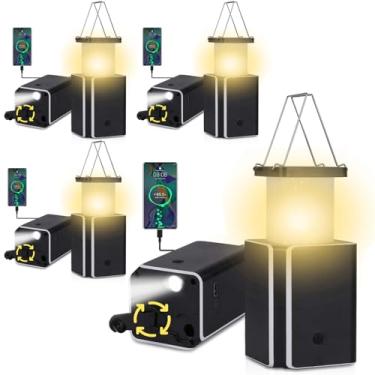 Imagem de garageangle Pacote com 4 Lanternas de Acampamento de Emergência Recarregáveis com Led Solar, Recarregável Solar Branco Quente, Recarregável Tipo C, Luzes de Emergência, Geração de Energia Por Manivela