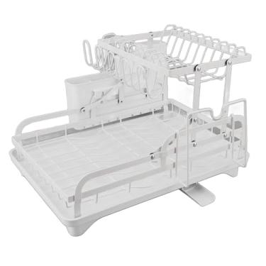 Imagem de Rack de Secagem de Pratos de Camada Dupla, Rack de Armazenamento Dobrável para Bancada de Cozinha, Prateleira de Drenagem, Design Ventilado, Organizador Multiuso Com Material de