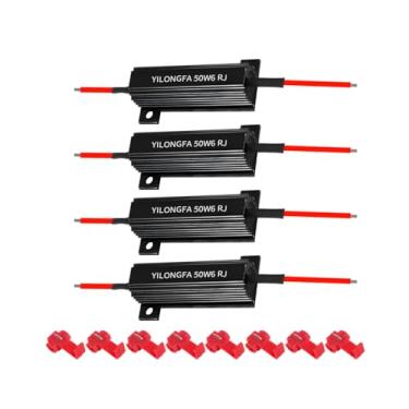 Imagem de LKAHG 4 peças de resistores de carga de carro 50W 6ohm, resistores de carga automotiva com 8 peças de clipes de fio rápido para fixar lâmpada LED código de erro de hiperflash rápido, universal para