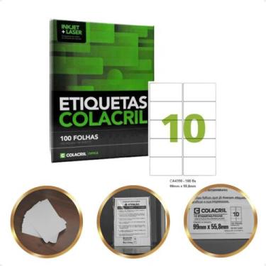 Imagem de Etiqueta 99 X 55,8 mm Colacril A4 para Impressora 100 Folhas Adesiva B