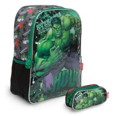 Imagem de Kit Mochila Infantil Escolar Masculina Hulk VIngadores Costa - Plike