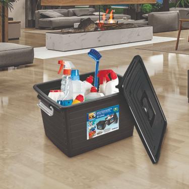 Imagem de Caixa organizadora Preta com Tampa e Trava Prata 30 Litros Arqplast