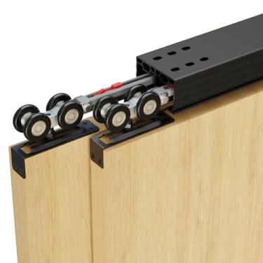 Imagem de FLYVLIEG Ferragens de porta de desvio resistentes de 201 cm/6,6 pés com mecanismo de fechamento suave, kit de trilho de porta de armário deslizante de alumínio para sistema de 2 portas, deslize