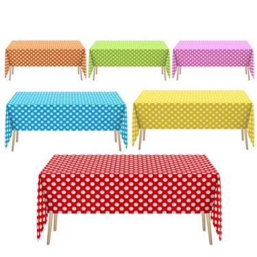 Imagem de Oudain 6 peças de toalhas de mesa de bolinhas 137 x 277 cm macaron cor retangular toalha de mesa para chá de panela, aniversário, formatura, festa de aniversário (macarons)