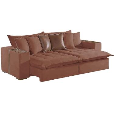Imagem de Sofá Cama Tebas 4 Lugares Retrátil e Reclinável 250cm Tecido Linho Innove Cor Marrom