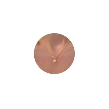 Imagem de VRIUA Colar delicado feminino banhado a ouro 14 k pingente de girassol colar de corrente de caixa simples joias delicadas todos os dias para meninas, Latão, Sem Pedra Preciosa