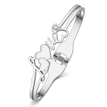 Imagem de NEWEI Bracelete de coração fofo de aço inoxidável banhado a ouro 18 quilates para casal, coração, aniversário, dia dos namorados, para mulheres, meninas, namorada, Medium, Aço inoxidável, Pedra