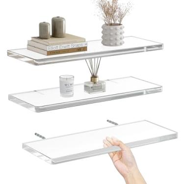 Imagem de Prateleiras flutuantes de acrílico para parede, prateleira montada na parede para armazenamento e decoração, organizador de prateleira flutuante para quarto, sala de estar, banheiro, cozinha