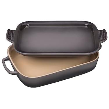 Imagem de Le Creuset Prato retangular de grés com tampa de travessa, 37,5 cm x 23,8 cm, ostra