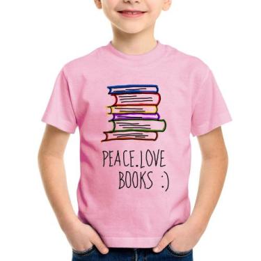 Imagem de Camiseta Infantil Peace Love Books - Foca na Moda, Rosa bebê, 8