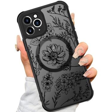 Imagem de SEXYMOM Capa magnética para iPhone 11 Pro com protetores de tela de privacidade X2 - Compatível com carregamento sem fio, lindo design floral para mulheres e meninas, capa de telefone fosca