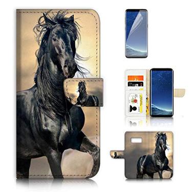 Imagem de (para Samsung Galaxy S8+ S8 Plus) Capa de telefone estilo carteira flip com suporte de cartão, design de proteção contra choque com protetor de tela - B31145 Black Horse
