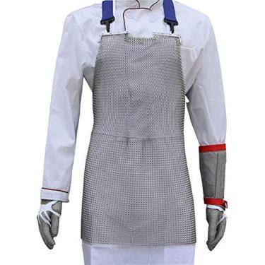Imagem de CPTDCL Avental de Cota de Malha de Aço Inoxidável, Resistente A Cortes, Segurança, Trabalho, À Prova de Facas, Avental de Açougueiro com Alça de Ombro Ajustável (Médio)