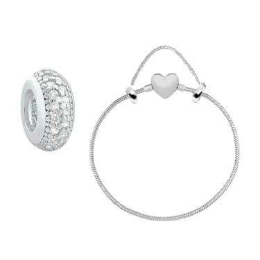 Imagem de Kit Pulseira de Berloque Coração  Separador Cristal em Prata 925, 20