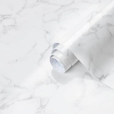 Imagem de Dimoon Papel de parede de mármore de 40 x 189 cm, papel de contato de granito branco para bancadas, à prova d'água, cozinha, novos materiais ecológicos, espessamento, atualização, para locatários