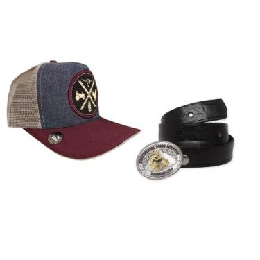 Imagem de Kit Country Infantil Boné Farm Bulls + Cinto Cowboy Couro Legítimo Cri