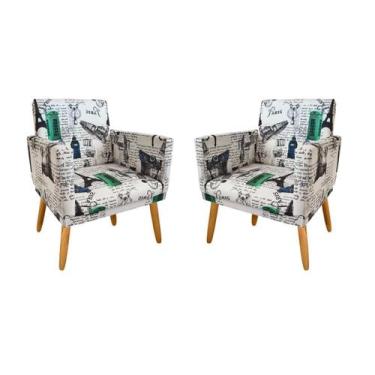 Imagem de kit 2 Poltronas Nina Decorativas Suede Paris Azul E Verde Rodapé- Mait