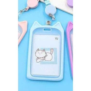 Imagem de Porta cartão crachá com cordão Orelha de Gato - Bonia, Azul, Gato