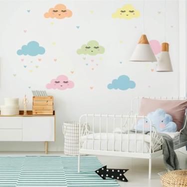 Imagem de Adesivo de Parede Infantil Nuvens tons Pastéis Quarto Menina