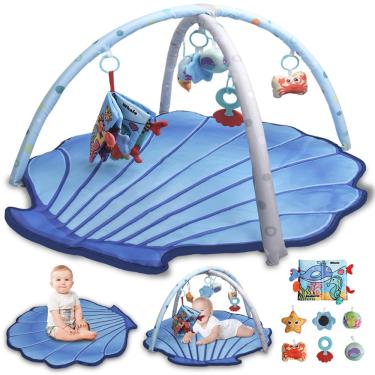Imagem de Tapete de ginástica para bebês FBeSteam Blue Shell de 0 a 6 meses com brinquedos