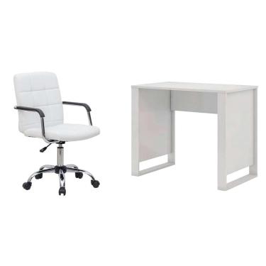 Imagem de Conjunto de Mesa Morada com Cadeira de Escritório Secretária Giratória Fitz Branca