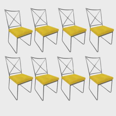 Imagem de Kit 08 Cadeiras Sala de Jantar Escritório Office Clark Industrial Ferro Cinza Sintético Amarelo - Ahz Móveis