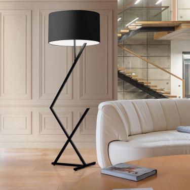 Imagem de Luminária Abajur De Chão Bali Cúpula Cilíndrica Pedestal Piso Cor: preto/preto