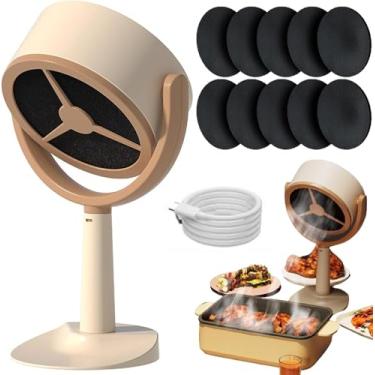 Imagem de Purificador de fumaça, ventilador de purificador de fumaça portátil, exaustor portátil, exaustor portátil de cozinha, capa do mini panela de baixo ruído com 10 esponjas de filtro