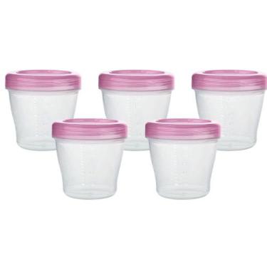 Imagem de Kit 5 Potes Para Papinhas e Leite Materno Rosa 150ml Kababy