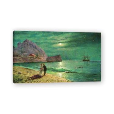 Imagem de Impressões em tela famosas. "Coast Night" de Lev Lagorio, reproduções de arte clássicas, decoração de parede moderna para sala de estar escritório. Moldura interna 30x50cm-11,8x19,6 pol