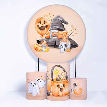 Imagem de Kit Painel de Festa Redondo de 1,50m e Trio de Cilindros Halloween - Fera Print
