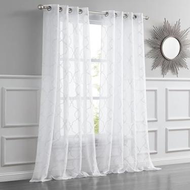 Imagem de Cortina de janela transparente de painel único 137 x 213 cm, cortinas texturizadas de linho para sala de estar, quarto, cortinas de fazenda, decoração boho, tratamentos de janela com filtro de luz