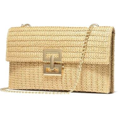 Imagem de Amszke Bolsa de praia bolsa de verão bolsas de palha para mulheres clutch designer bolsa de mão noite bolsa transversal de ombro tecido primavera, Caqui