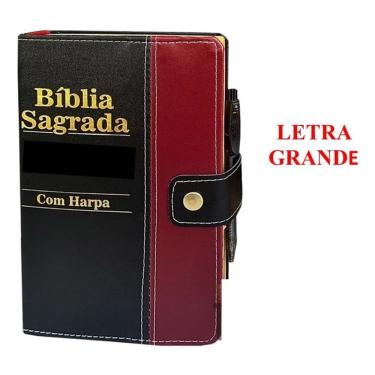 Imagem de Bíblia Pentecostal Assembleia Batista Sagrada Letra Grande - 16x12cm Botão Bolsa - Harpa Índice Evangélica
