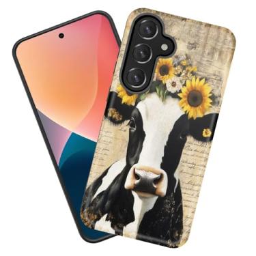 Imagem de KJFHDJFDH Capa para Galaxy A56 5G, resistente à prova de choque, borracha de silicone macia + capa protetora híbrida de plástico rígido para Samsung Galaxy A56 5G 6,7 polegadas 2025, vaca girassol