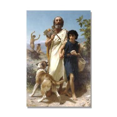 Imagem de NHLDZYH William Adolphe Bouguereau Impressões artísticas - Pintura de retrato - (Homer e seu Guia) - Pôster temático de mitologia grega - Pôster de decoração de parede vintage. Somente tela de 70 x