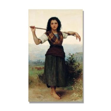 Imagem de NHLDZYH William Adolphe Bouguereau Impressões artísticas - Pintura de retrato - (A Pequena Pastora) - Pôster temático de mitologia grega - Pôster de decoração de parede vintage. Tela somente 60 x 102