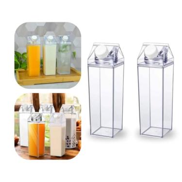 Imagem de Kit 2 Garrafas Caixa de Leite Transparente 1 Litro Reutilizável - Ideal Água, Sucos e Organizar Geladeira com Estilo
