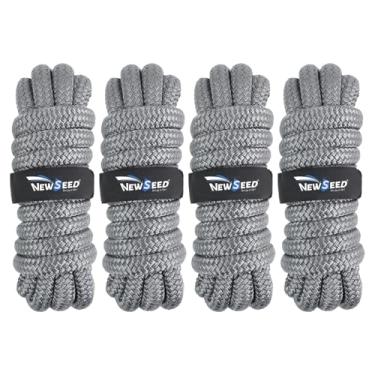 Imagem de MALZE - NEWSEED Pacote com 4 cordas de barco de nylon trançado duplo de 1/5.1 cm x 15' com ilhós de 30.5 cm, linhas de amarração premium de grau marítimo para barco de ancoragem e pontão, cinza