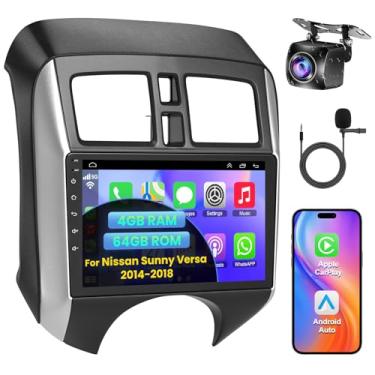 Imagem de Rádio veicular Android 13 para Nissan Versa 2014-2018, 4+64 sem fio CarPlay e Android Auto Stereo com tela sensível ao toque IPS de 22 cm, suporta navegação de mapa/Bluetooth5.2/SWC/WiFi/AHD/câmera de