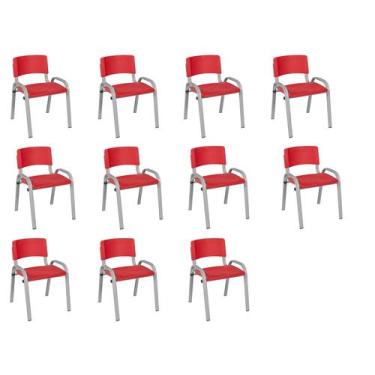 Imagem de Kit 11 Cadeira Iso Infantil Creche, Escola Base Cinza Vemelho - LAURAL