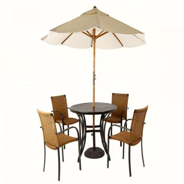 Imagem de Conjunto de 4 Cadeiras Ascoli e Mesa com Ombrelone em Alumínio para Área, Piscina, Edícula